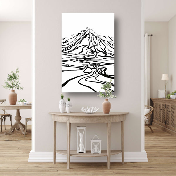 Abstracte berglijnen en kronkelende rivier canvas met baklijst