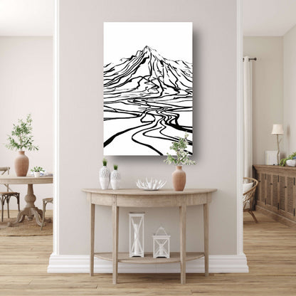 Abstracte berglijnen en kronkelende rivier canvas met baklijst