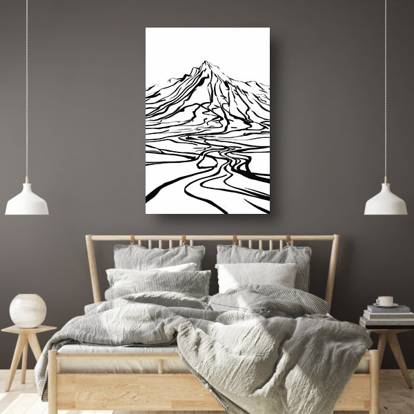 Abstracte berglijnen en kronkelende rivier canvas met baklijst