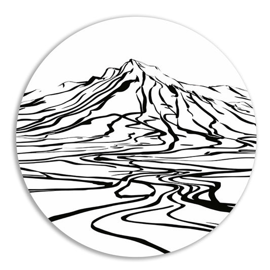 Abstracte berglijnen en kronkelende rivier aluminium muurcirkel