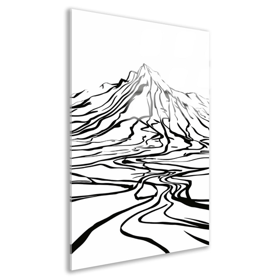 Abstracte berglijnen en kronkelende rivier acrylglas