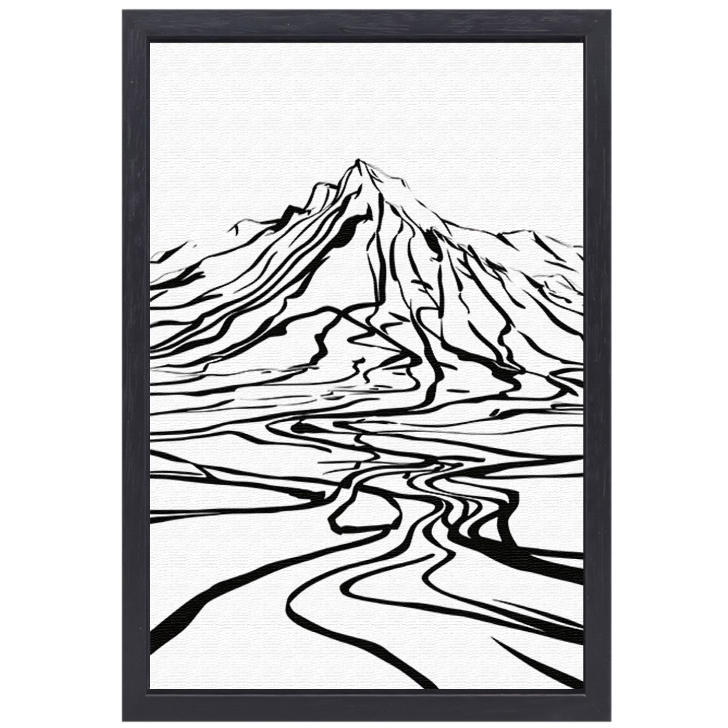 Abstracte berglijnen en kronkelende rivier canvas met baklijst