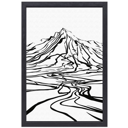 Abstracte berglijnen en kronkelende rivier canvas met baklijst