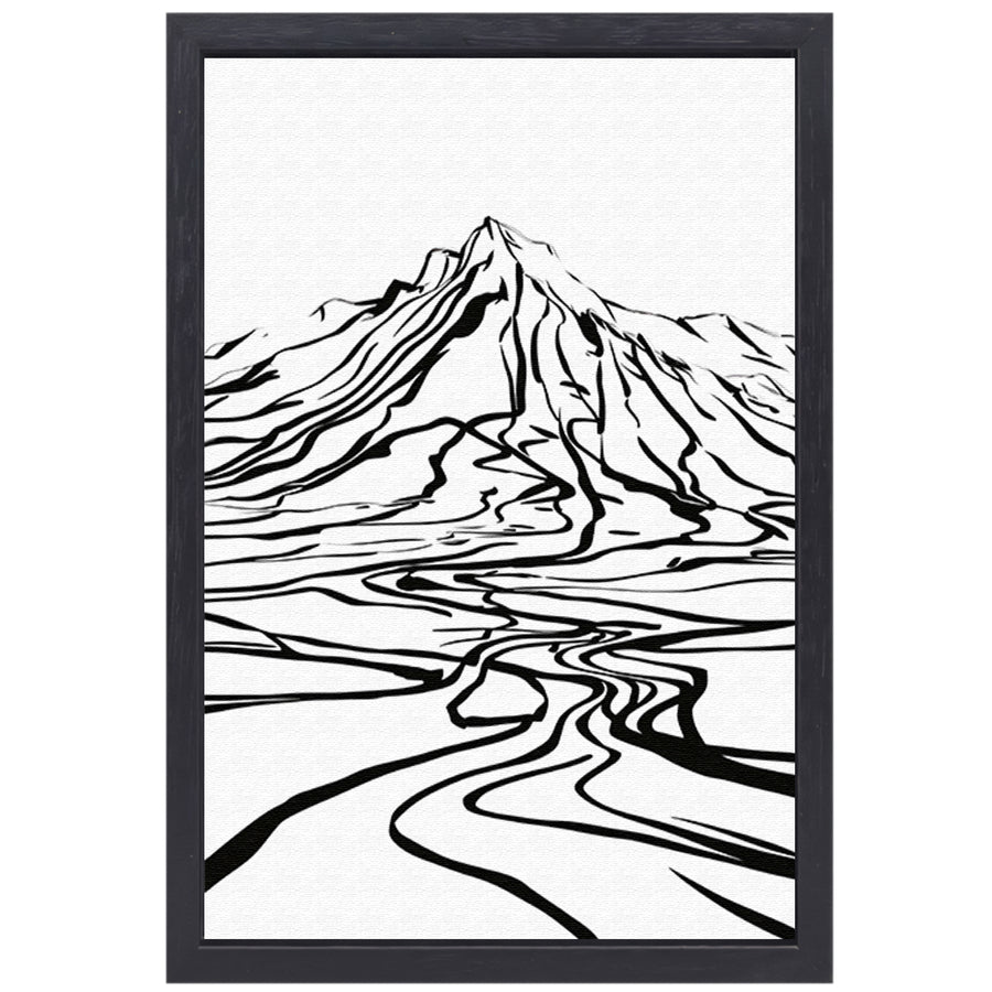 Abstracte berglijnen en kronkelende rivier canvas met baklijst