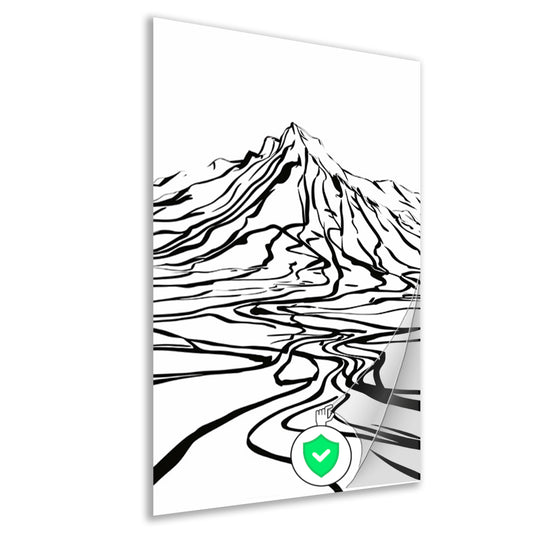 Abstracte berglijnen en kronkelende rivier poster
