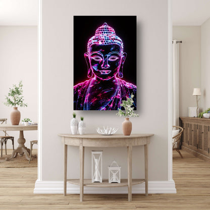 Neon Boeddha met levendige kleuren canvas