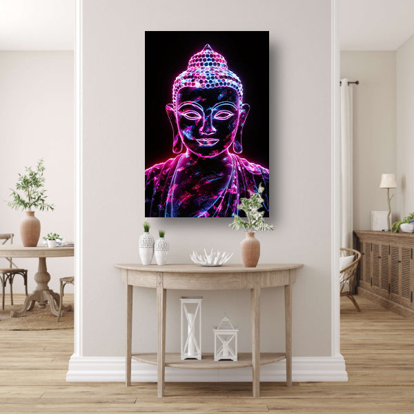 Neon Boeddha met levendige kleuren poster