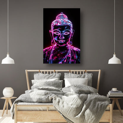 Neon Boeddha met levendige kleuren poster