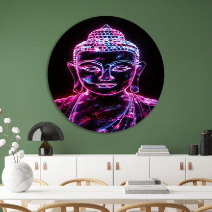 Neon Boeddha met levendige kleuren forex muurcirkel