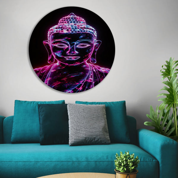 Neon Boeddha met levendige kleuren forex muurcirkel