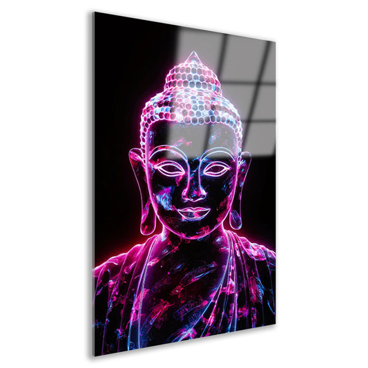 Neon Boeddha met levendige kleuren acrylglas