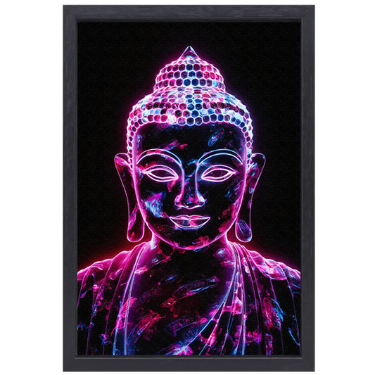 Neon Boeddha met levendige kleuren canvas met baklijst