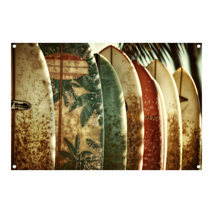 Sepia Surfplanken en Palmbladeren Collage tuinposter