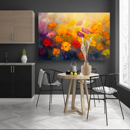 Kleurrijke abstracte bloemenweide schilderij poster
