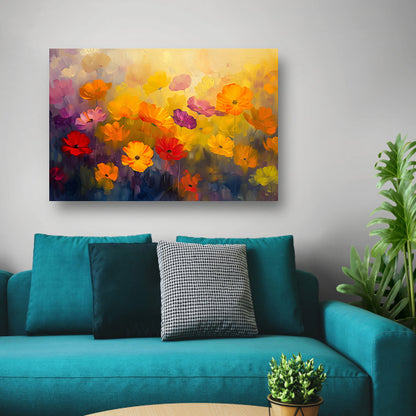 Kleurrijke abstracte bloemenweide schilderij poster