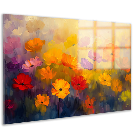 Kleurrijke abstracte bloemenweide schilderij acrylglas