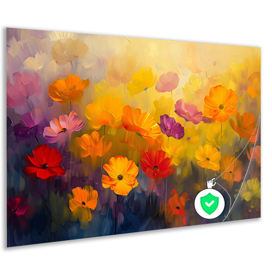 Kleurrijke abstracte bloemenweide schilderij poster