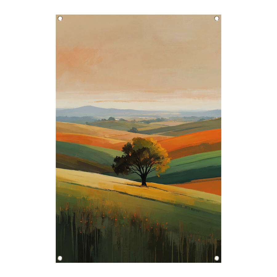 Boom in Herfstkleuren op Golvende Heuvels tuinposter