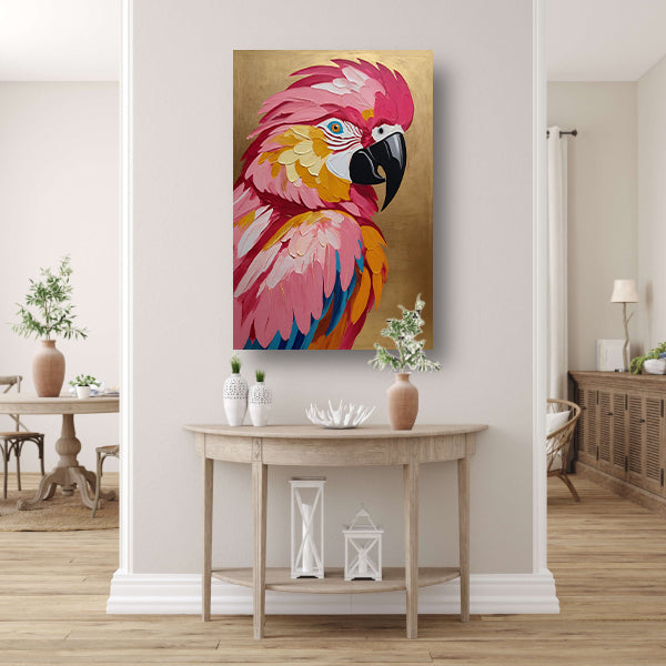 Levendige Papegaai met Gouden Textuur Achtergrond canvas