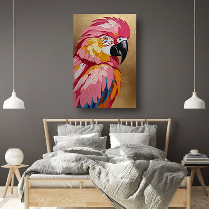 Levendige Papegaai met Gouden Textuur Achtergrond canvas met baklijst