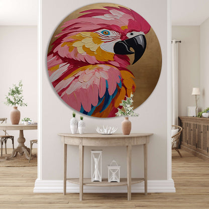 Levendige Papegaai met Gouden Textuur Achtergrond aluminium muurcirkel