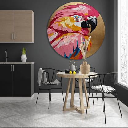 Levendige Papegaai met Gouden Textuur Achtergrond aluminium muurcirkel