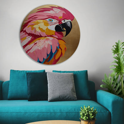 Levendige Papegaai met Gouden Textuur Achtergrond aluminium muurcirkel