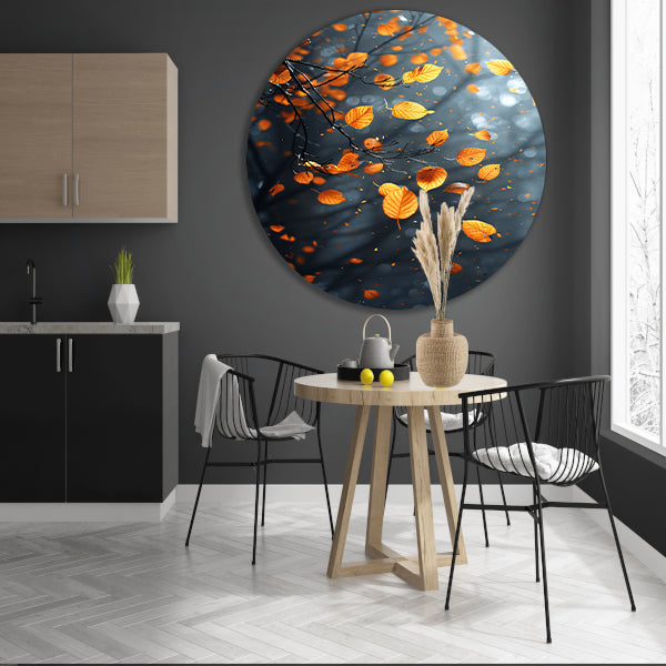 Vallende Herfstbladeren in het Bos aluminium muurcirkel