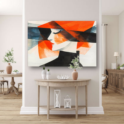 Abstracte kunst van vrouw met hoedposter