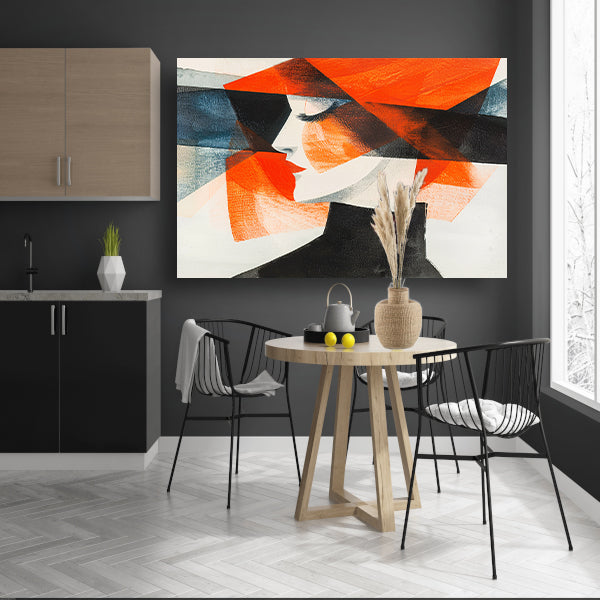 Abstracte kunst van vrouw met hoed canvas met baklijst