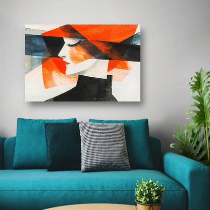 Abstracte kunst van vrouw met hoed canvas met baklijst