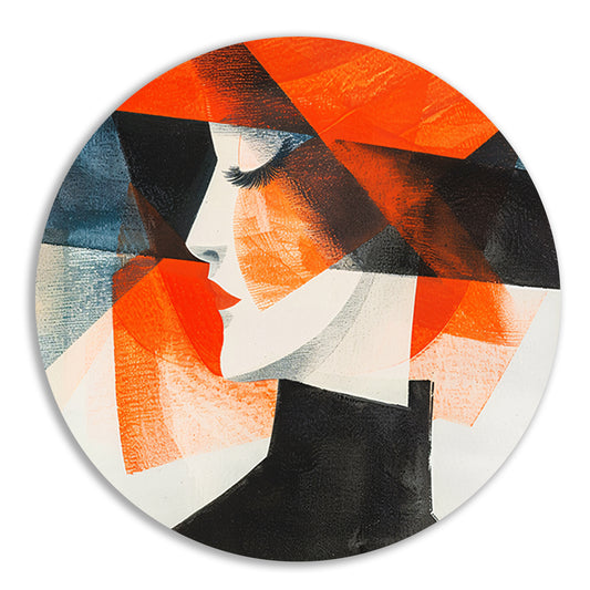 Abstracte kunst van vrouw met hoed aluminium muurcirkel