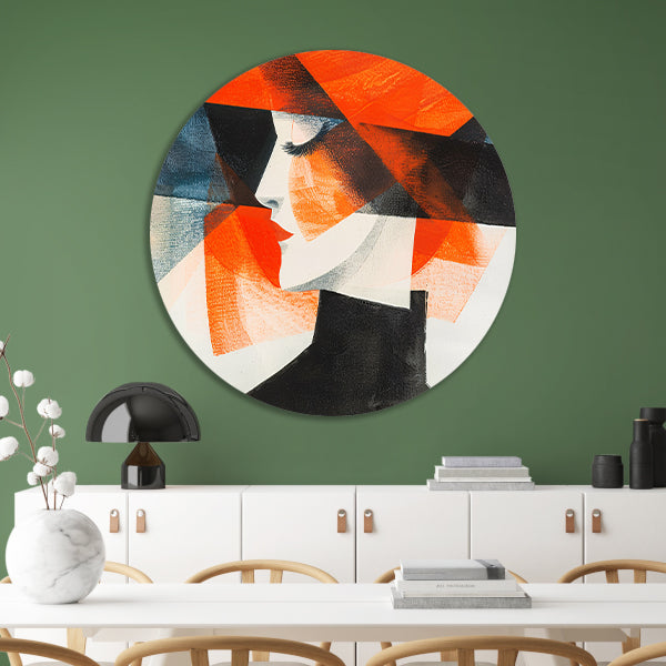 Abstracte kunst van vrouw met hoed aluminium muurcirkel