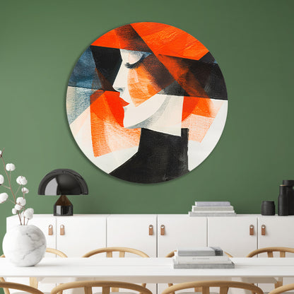 Abstracte kunst van vrouw met hoed aluminium muurcirkel