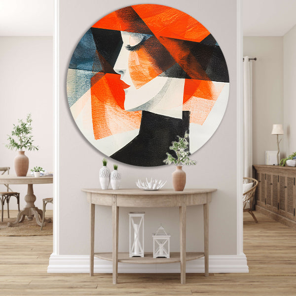 Abstracte kunst van vrouw met hoed aluminium muurcirkel
