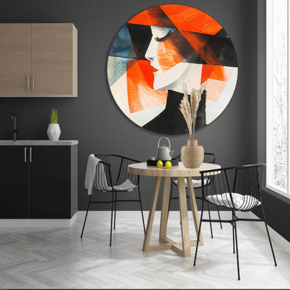 Abstracte kunst van vrouw met hoed aluminium muurcirkel