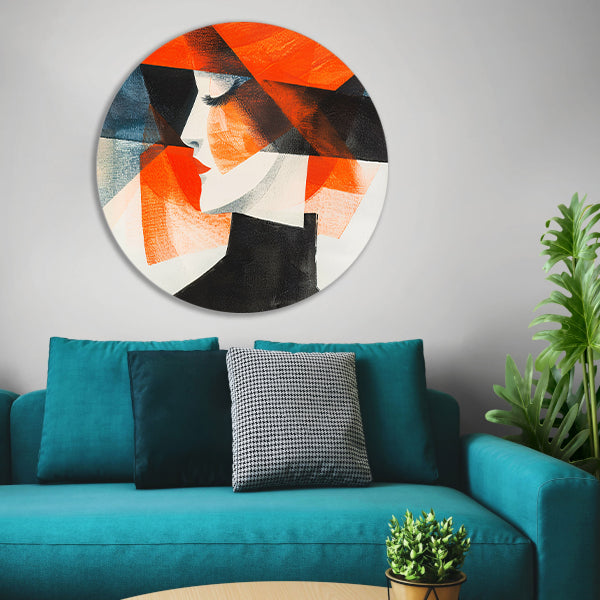 Abstracte kunst van vrouw met hoed aluminium muurcirkel