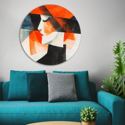 Abstracte kunst van vrouw met hoed aluminium muurcirkel