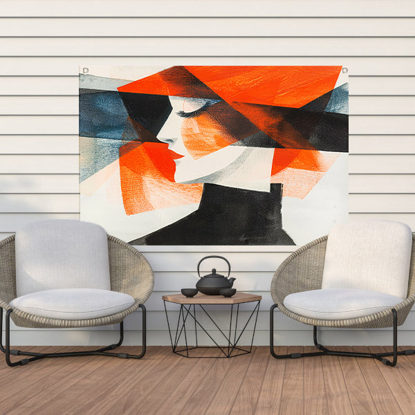 Abstracte kunst van vrouw met hoed tuinposter