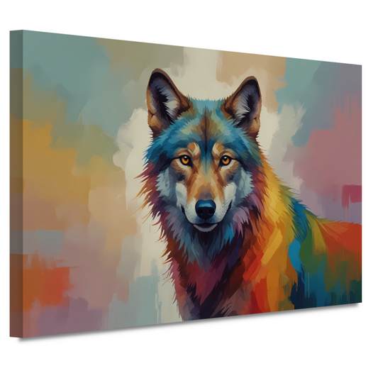 Abstracte kleurexplosie wolf portret canvas