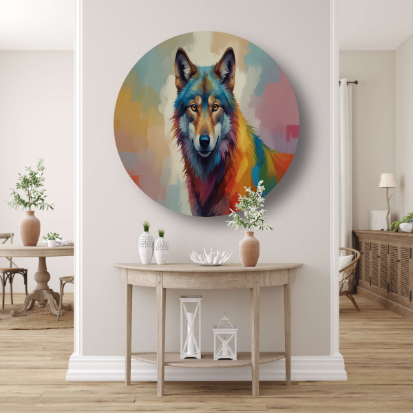 Abstracte kleurexplosie wolf portret forex muurcirkel