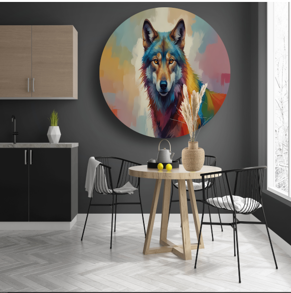 Abstracte kleurexplosie wolf portret forex muurcirkel