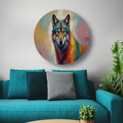Abstracte kleurexplosie wolf portret forex muurcirkel