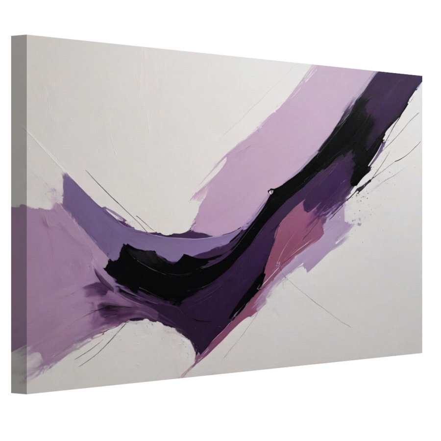 Dynamische abstractie in paars en zwart canvas