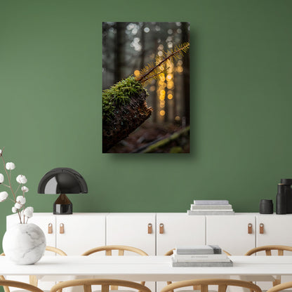 Plant groeit uit mos op hout canvas