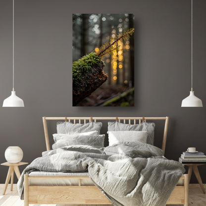 Plant groeit uit mos op hout canvas