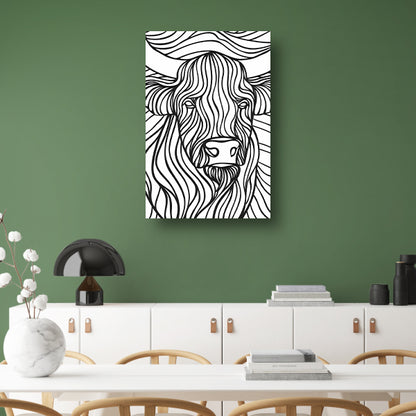 Schotse hooglander lijntekening zwart-wit kunst canvas