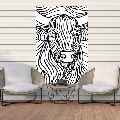 Schotse hooglander lijntekening zwart-wit kunst tuinposter
