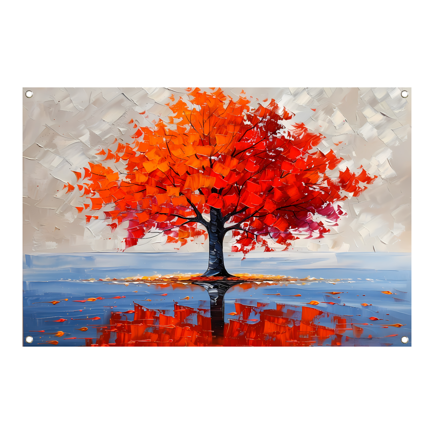 Levendige abstracte herfstboom met reflectie tuinposter