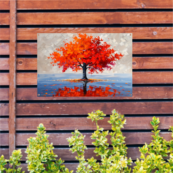 Levendige abstracte herfstboom met reflectie tuinposter